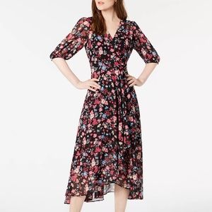Calvin Klein Floral Chiffon Faux Wrap Dress